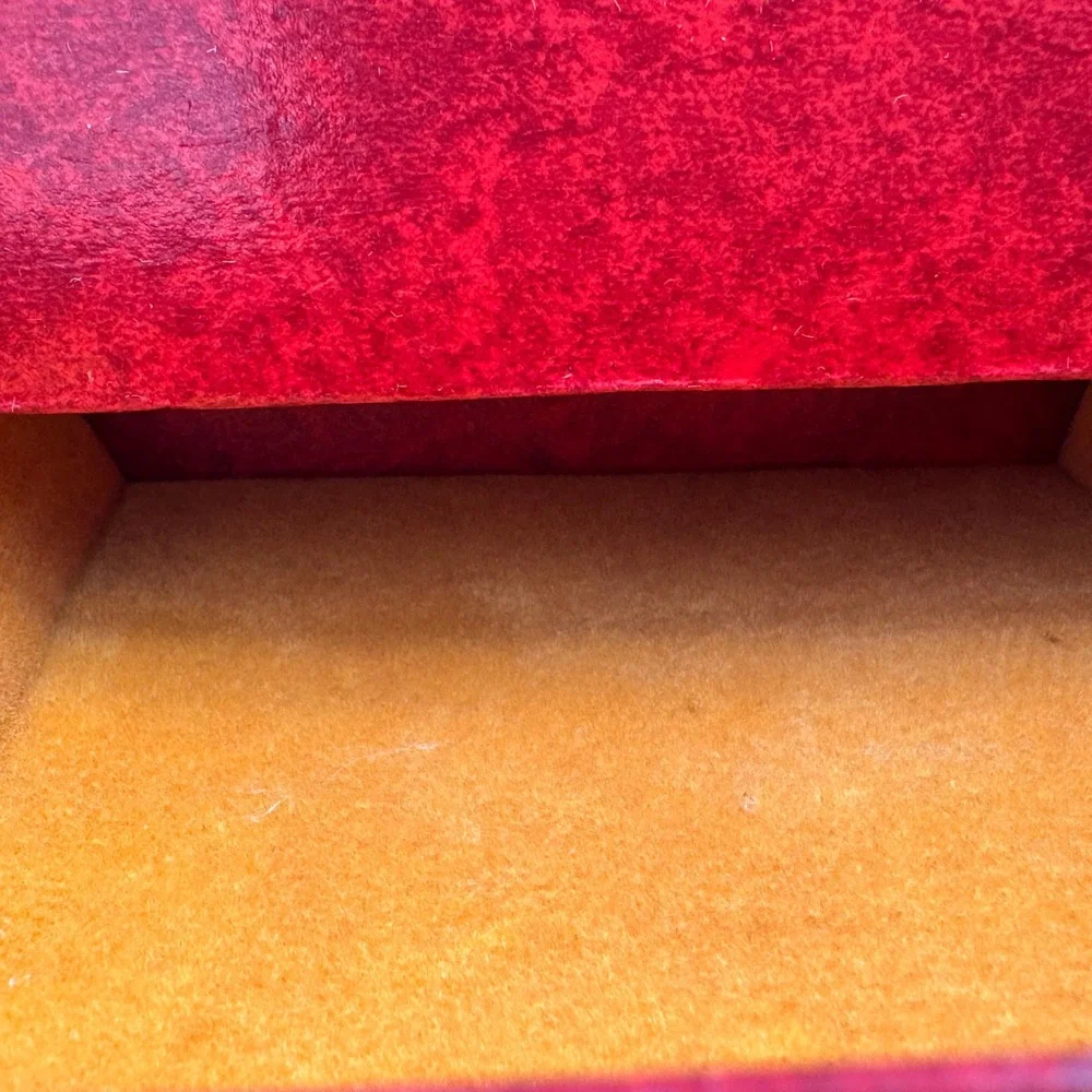 Vintage Red Faux Leather Jewelry Box Gold Filigree 3-Tier Cantilever Drawer